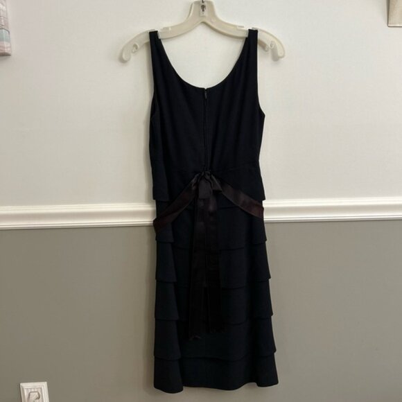 Andrea A. 1960’s Vintage Tiered Black Satin Ribbon Sleeveless Dress - Picture 2 of 12